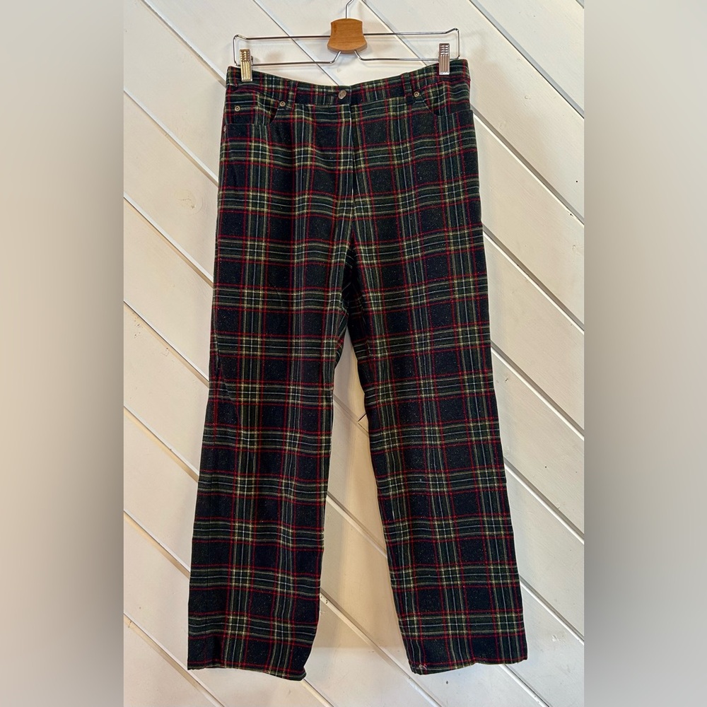 TABI Plaid Straight Leg Pants with Shimmer